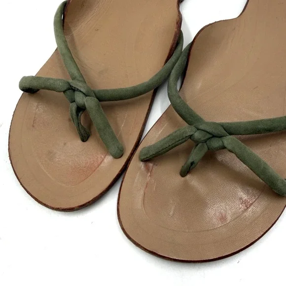 The Row Hawaii Knotted Sandals Thong Olive Green Suede Flat Slides Sz 36 / 6